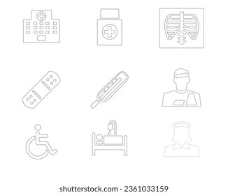 Line icons set of hospital and medical care. Outline symbol collection. Set vector line art, sign and symbols design medicine and health elements modern Medical Vector Icons