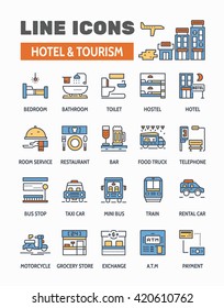 Line icons set of HOTEL & TOURISM pictogram symbol collection for website,mobile application,banner and web graphics material.
