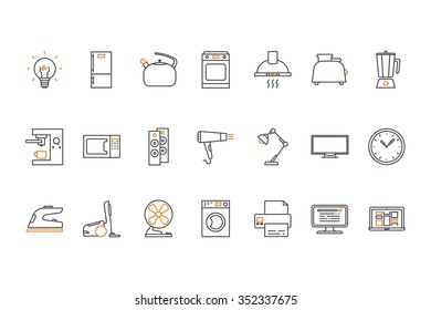 Line icons set. Household appliances. Stock vector.