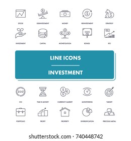 Line icons set. Investment pack. Vector illustration for increase money