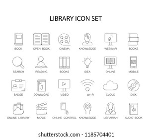 Line icons set. Library and online library pack. Vector illustration	