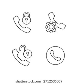 Conjunto de iconos de línea: bloqueo, seguridad, Configuraciones, llamada de error.