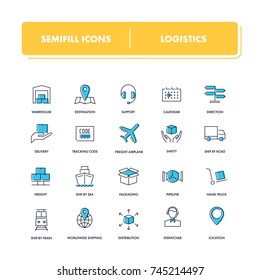  Line icons set. Logistics pack. Vector illustration for cargo transportation.