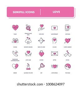 Line icons set. Love pack. Vector illustration for romantic, love works with heart symbols 
