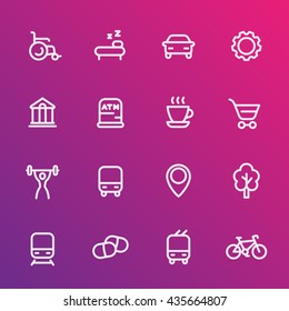 Line Icons Set For Map Legend, Signatures, Signs For City Map, Vector Illustration