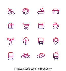 line icons set for map, pictograms, signs for navigation over white