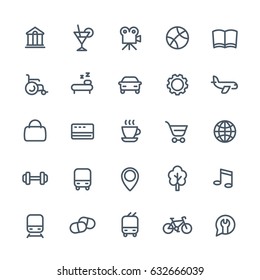 line icons set for maps or navigation apps, vector pictograms on white