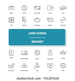 Line icons set. Money pack. Vector illustration for finance, banking and transactions