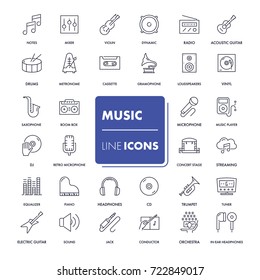 Line icons set. Music pack. Vector illustration.