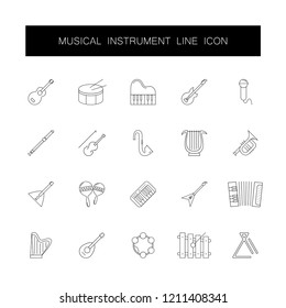 Line icons set. Musical instrument pack. Vector illustration