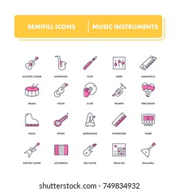  Line icons set. Musical instruments pack. Vector illustration for musical store and shop.
