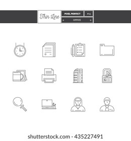 Line Icons Set of Office equipment, objects and tools elements. Logo icons. Vector illustration. Logo icons vector illustration