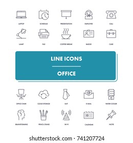 Line icons set. Office pack. Vector illustration for workplace
