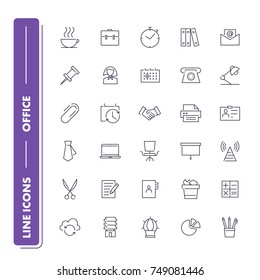 Line icons set. Office. Vector illustration.