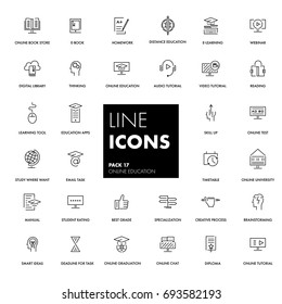 Line icons set. Online education pack. Vector illustration.