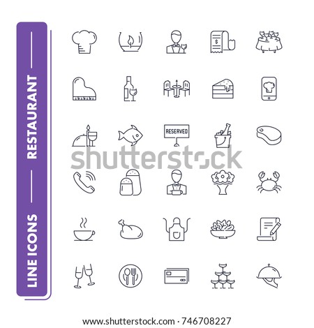Line icons set. Restaurant collection. Vector illustration with food and drinks