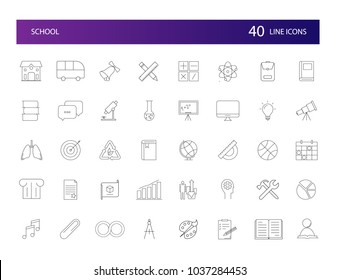 Line icons set. School pack. Vector illustration