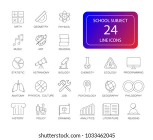 Line icons set. School subject pack. Vector illustration	