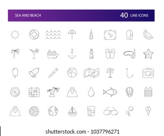 Line icons set. Sea and Beach pack. Vector illustration	