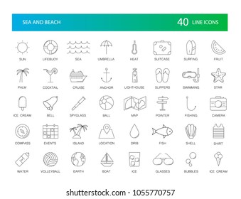 Line icons set. Sea and Beach pack. Vector Illustration	