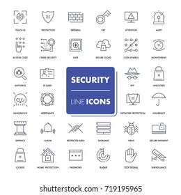 Line icons set. Security pack. Vector illustration.