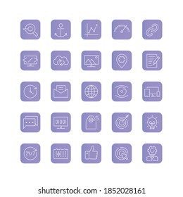 Conjunto de iconos de línea. Paquete SEO. Ilustración vectorial para detalles de web y Ui/UX, conceptos de negocio y marketing, inicio y trabajo 