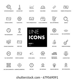 Line icons set. SEO pack. Vector illustration. 
