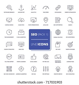 Line icons set. SEO pack. Vector illustration. 