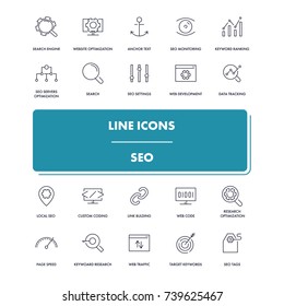 Line icons set. Seo pack. Vector illustration for internet page development 