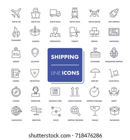  Line icons set. Shipping pack. Vector illustration.