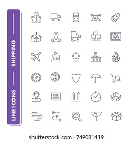 Line icons set. Shipping pack. Vector illustration.