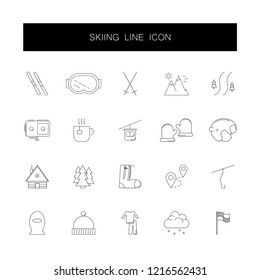 Line icons set. Skiing pack. Vector illustration	