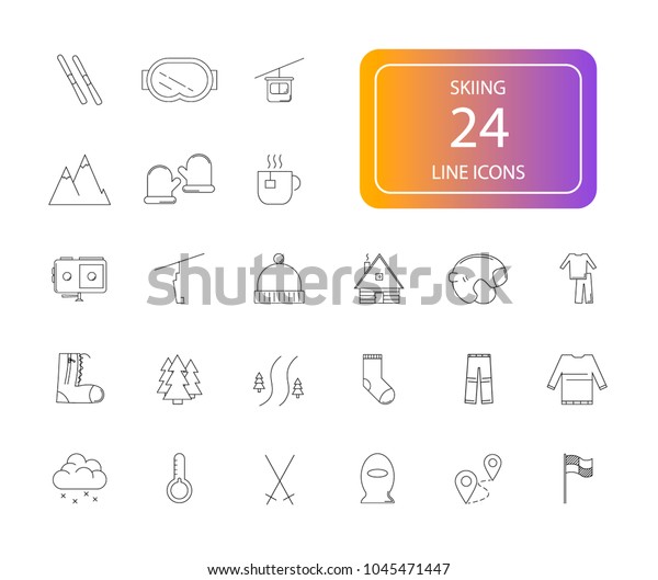 Line icons\
set. Skiing pack. Vector\
illustration