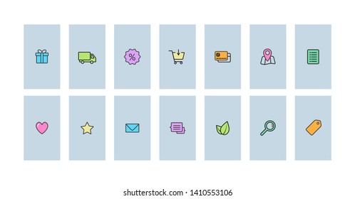 Line Icons Set For Social Network Insta Highlights Covers Vector Template