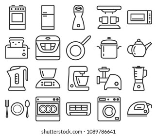 Line icons set of some kitchen utensils and home appliances