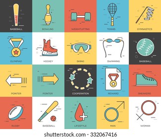 Line icons set of sport collection concept. Modern vector pictogram with flat design elements