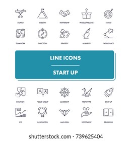 Line icons set. Start Up pack. Vector illustration for begin business 