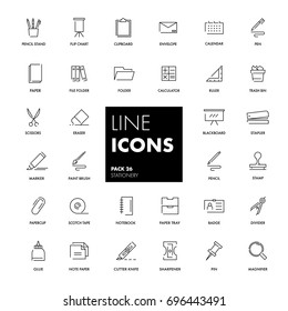 Line icons set. Stationery pack. Vector illustration.