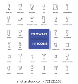 Line icons set. Stemware pack 1. Vector illustration. 