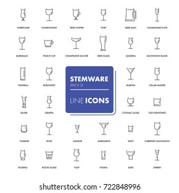 Line icons set. Stemware pack 2. Vector illustration. 