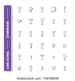 Line icons set. Stemware pack 1. Vector illustration. 