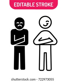 Line icons set of stick man optimist and pessimist. Line art of happy and sad stick man. Can use for apps and websites. Vector illustration
