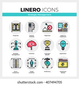 Line icons set of strategic management, long-term success. Modern color flat design linear pictogram collection. Outline vector concept of mono stroke symbol pack Premium quality web graphics material