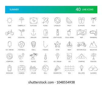 Line icons set. Summer pack. Vector Illustration