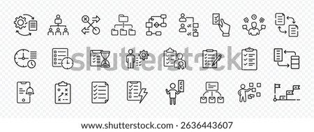 Line Icons Set of Task Planning, Workflow Management, Scheduling, and Productivity, Task, Workflow and Productivity Icons, Task Planning, Workflow Process Optimization, Schedule Management
