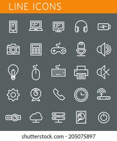 Line icons set. Technology media objects. Vector web design elements