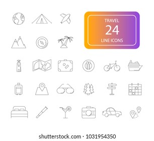 Line icons set. Travel pack. Vector illustration