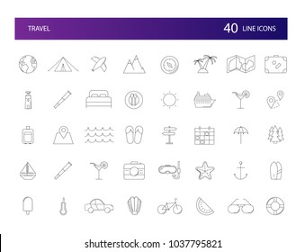 Line icons set. Travel pack. Vector illustration	