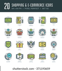 Line icons set. Trendy Modern flat thin linear stroke vector Shopping and E-Commerce concept. For website graphics, Mobile Apps, Infographics design, Brochures. Outline pictogram pack.