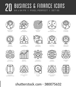 Line icons set. Trendy Modern flat thin linear stroke vector Business and Finance concept. For website graphics, Mobile Apps, Infographics design, Brochures. Outline pictogram pack.